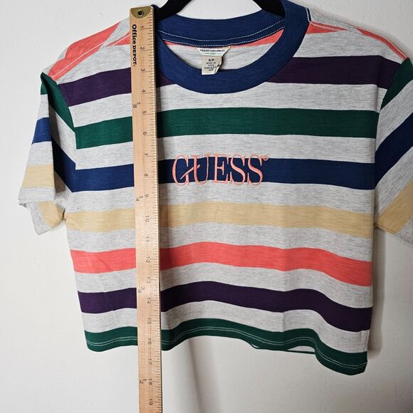 Guess Originals 1981 Gray Multi-Color Stripe Short Sleeve Crop Guess Logo SP - Picture 6 of 9